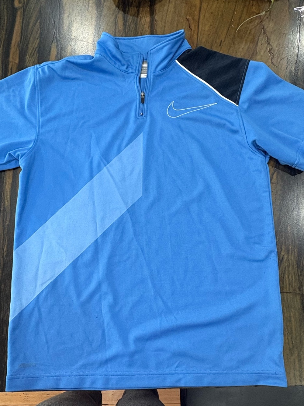 Nike Blue Short-Sleeve Quarter-Zip Polo with Navy Shoulder